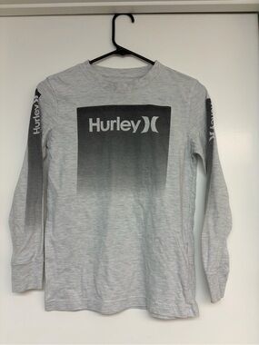 Hurley Light Gray Ombre Logo Long Sleeve Tee